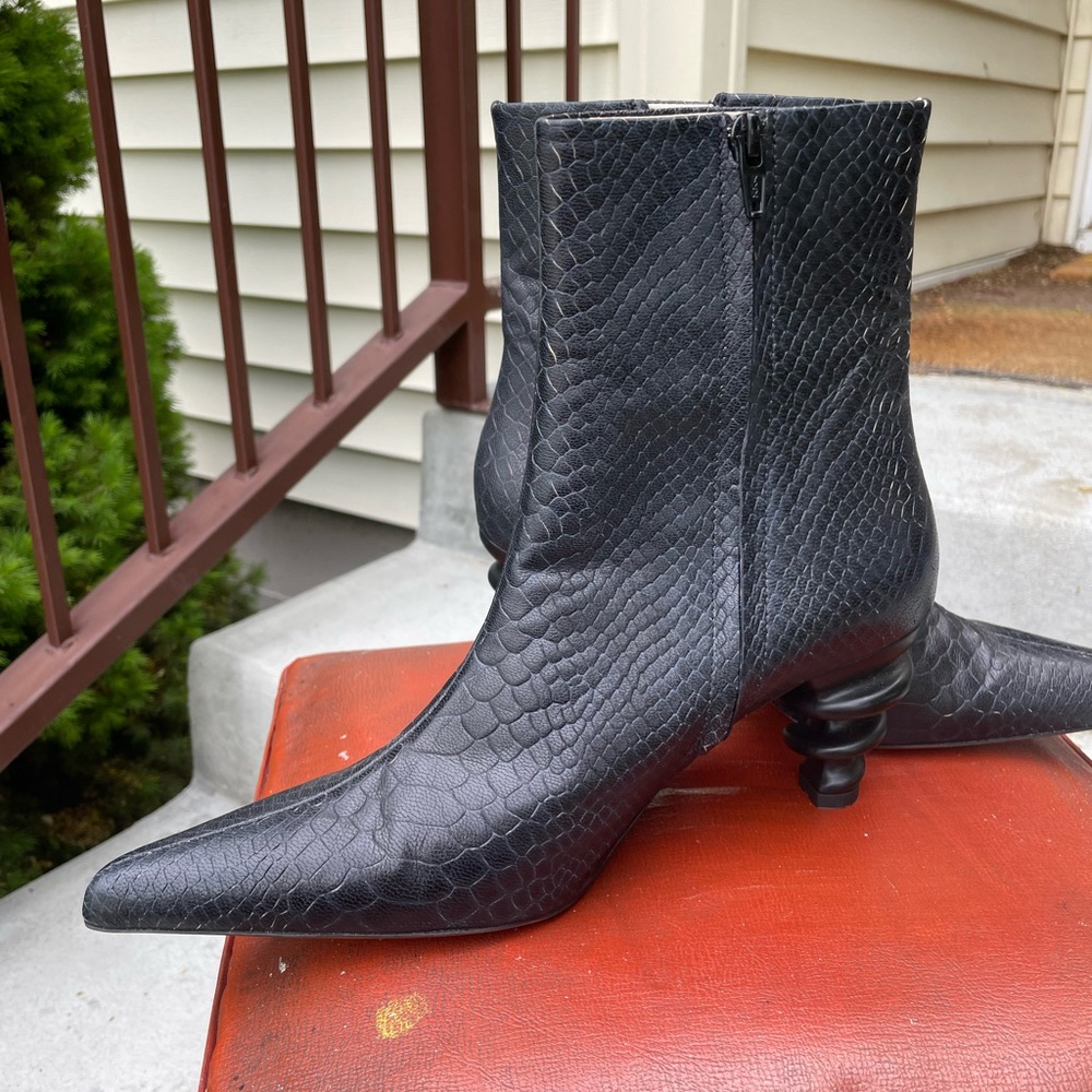 Kalda black snake print leather boots